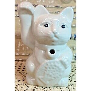 Benihana Maneki Neko White Ceramic Cat Decanter Tiki Mug Right Paw Up